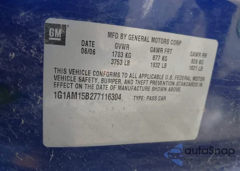 2007 Chevrolet Cobalt Ss z USA, uszkodzony, nr VIN 1G1AM15B277116304